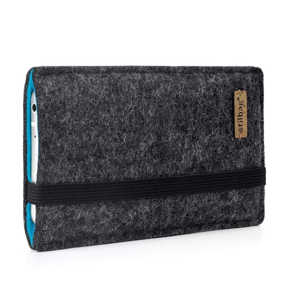 stilbag Finn Phone Case for Apple iPhone 16 | Anthracite/Azure | Felt Smartphone Pouch | Made in Germany
