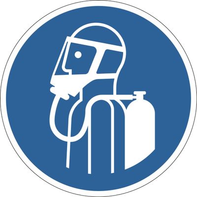 Mandatory Sign Stickers, 10 pcs. (M047: Use Ambient-Air-Independent Respiratory Protection, 25 mm)
