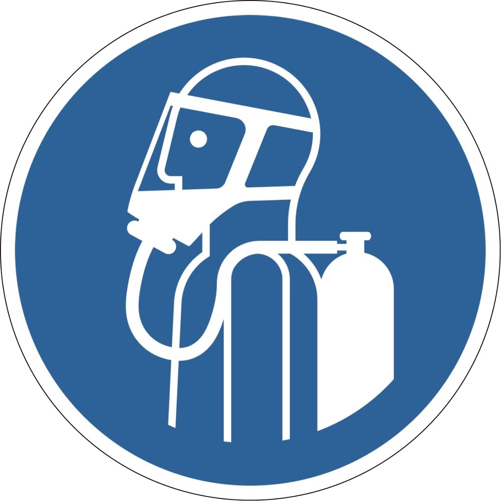 Mandatory Sign Stickers, 10 pcs. (M047: Use Ambient-Air-Independent Respiratory Protection, 25 mm)
