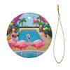 Flamingo and Swimming Pool Round Ceramic Christmas Ornament view 2