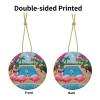 Flamingo and Swimming Pool Round Ceramic Christmas Ornament view 3