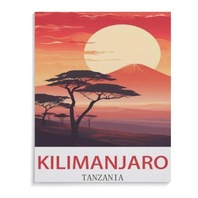 BEAYODKP DIY Paint by Numbers Kit, Kilimanjaro Tanzania Vintage Travel Poster, 40 x 50 cm