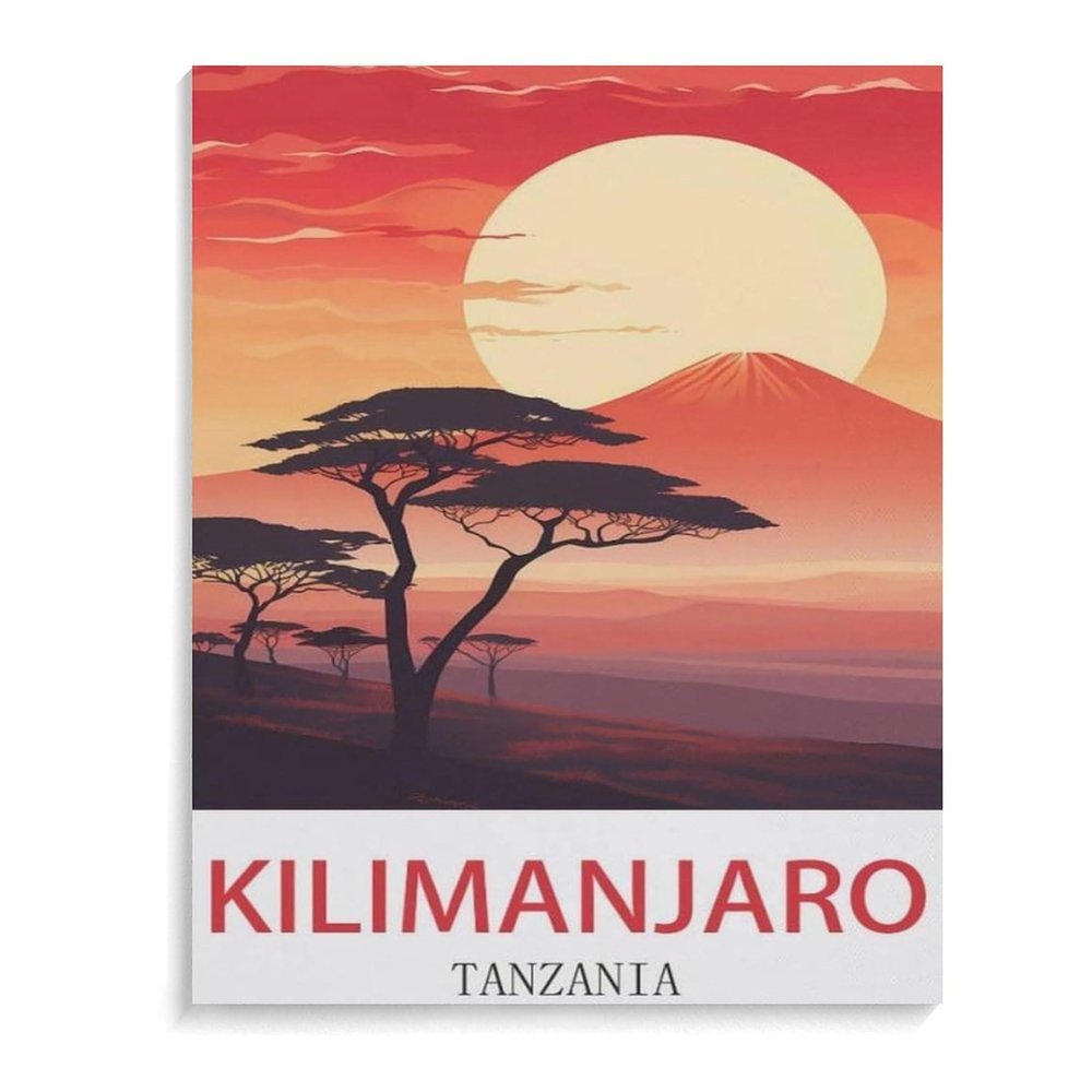 BEAYODKP DIY Paint by Numbers Kit, Kilimanjaro Tanzania Vintage Travel Poster, 40 x 50 cm