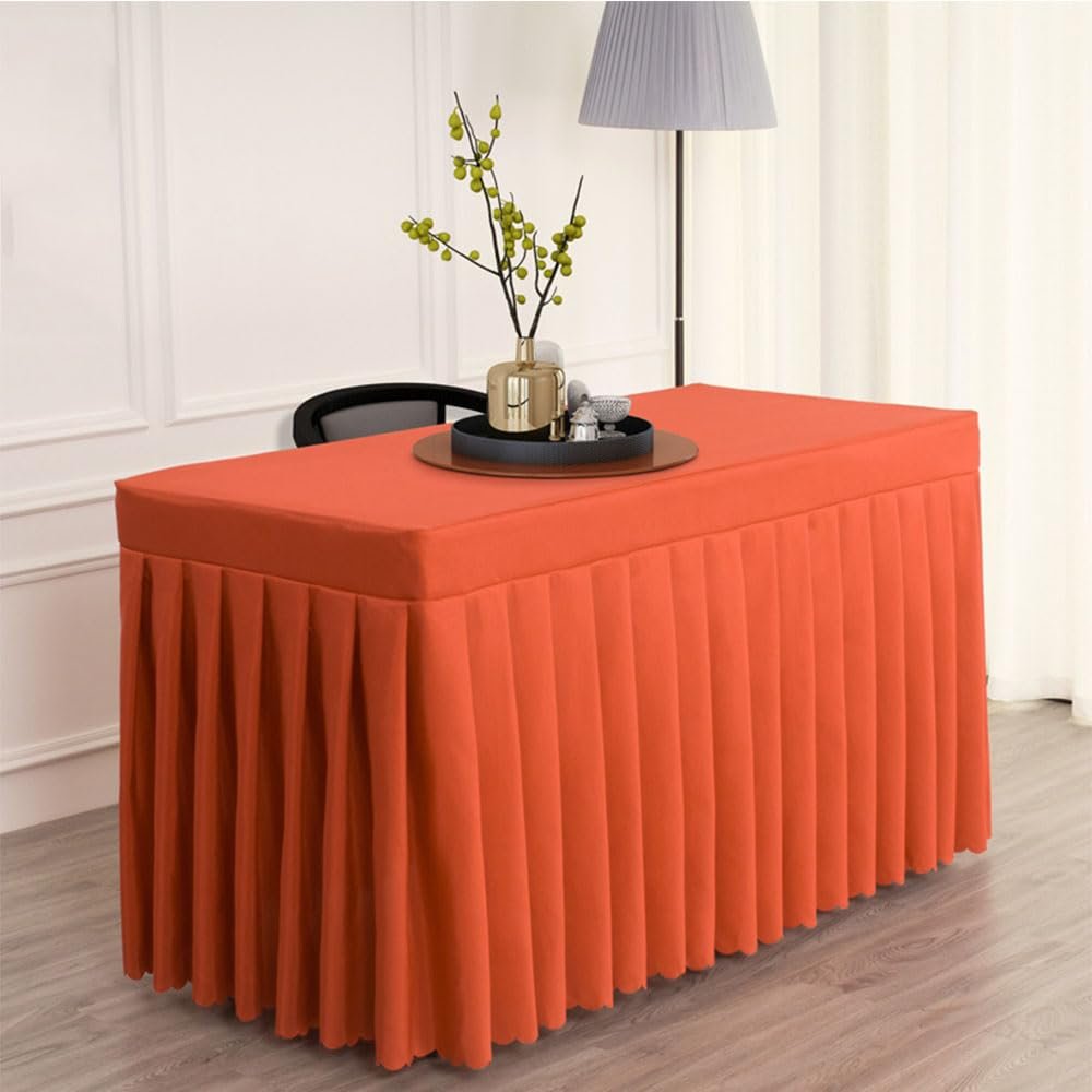 Odot Party Decor Rectangular Table Skirt for Baby Showers, Weddings, Banquets and Events, Washable and Reusable Table Decoration, 240 x 60 x 75 cm, Orange