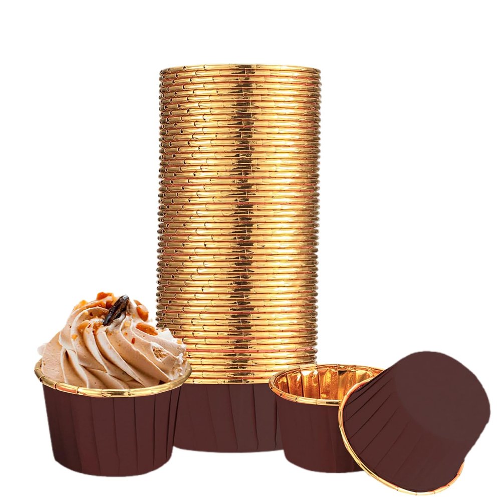 100 Brown Paper and Aluminum Foil Cupcake Muffin Liners