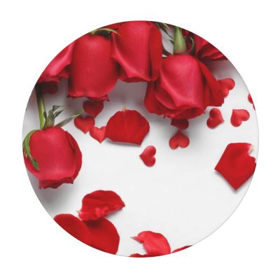 AUBKFELD Red Rose Petal Printed Round Tablecloth with Elastic Edge, S (48 in Diameter)