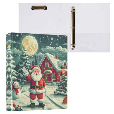3.8 cm 3-Ring Binder with Christmas Scene, Santa and Snowman, Holds 200 Sheets, 1 Pack