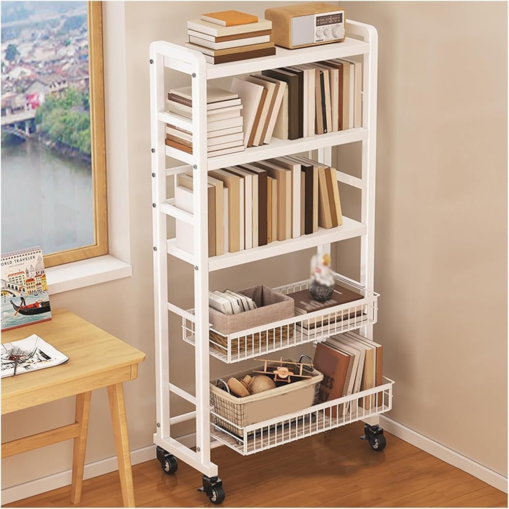RCJCQSR 5-Tier Rolling Bookshelf, Mobile Storage Cart