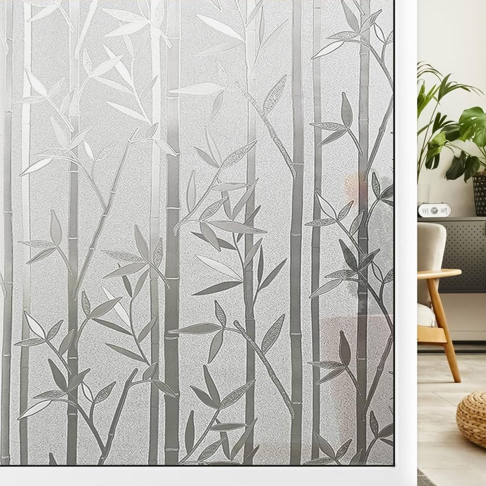Privacy Window Film 75 x 1000 cm, Opaque Static Cling, No Adhesive, Reusable, Bamboo