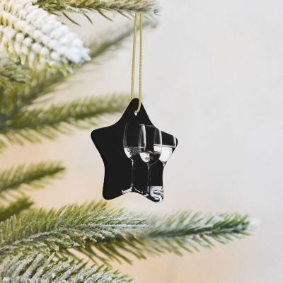 Hanging Christmas Star Wine Glass Ornament, Ceramic Tree Decoration