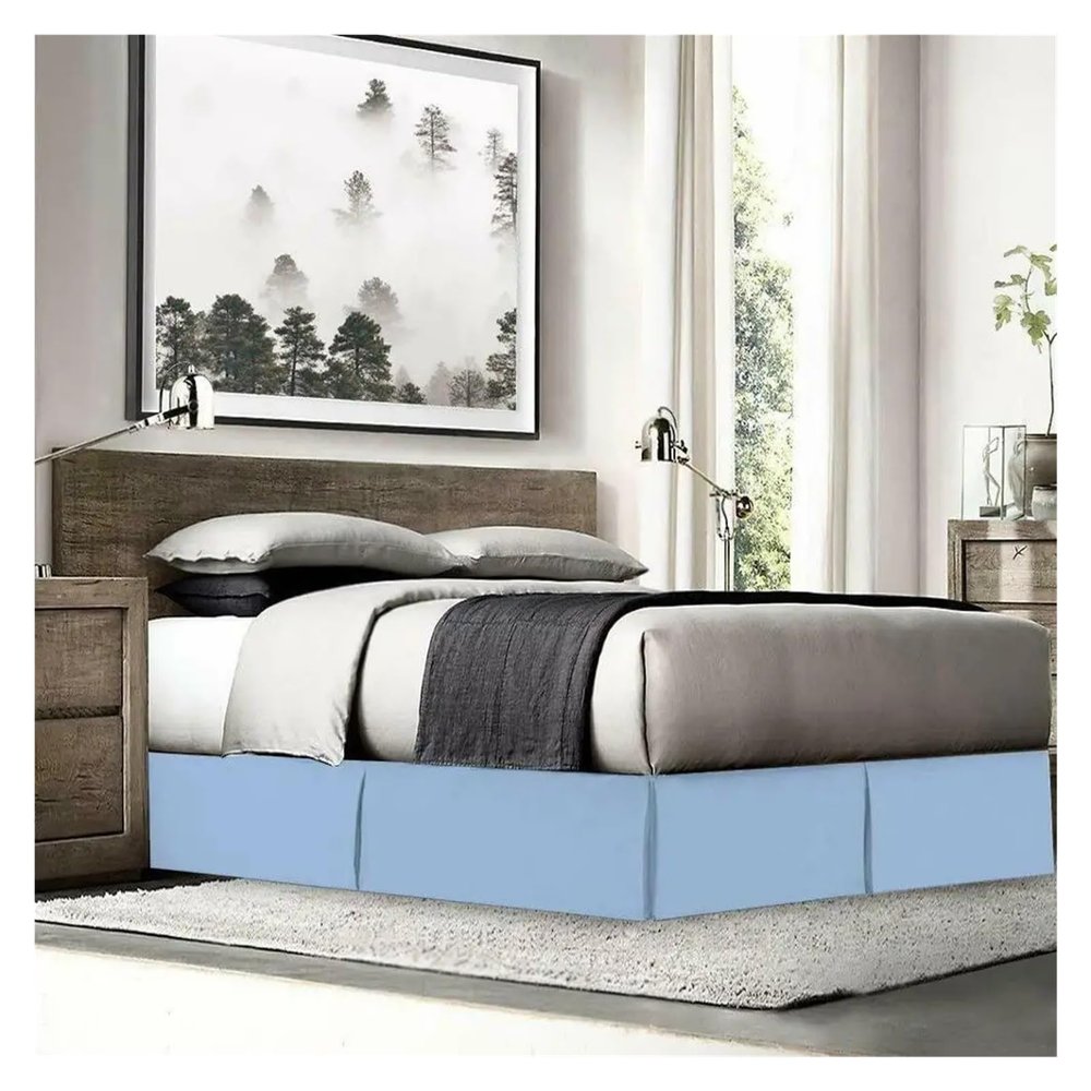 SUBLXPoten Pleated Bed Skirt, Soft Wrinkle-Resistant Fabric, Blue, 150 x 200 x 35 cm