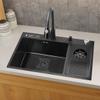 Black Kitchen Sink, Stainless Steel Workstation Sink with Pull-Out Faucet and Complete Accessory Set, 80 x 50 cm view 2