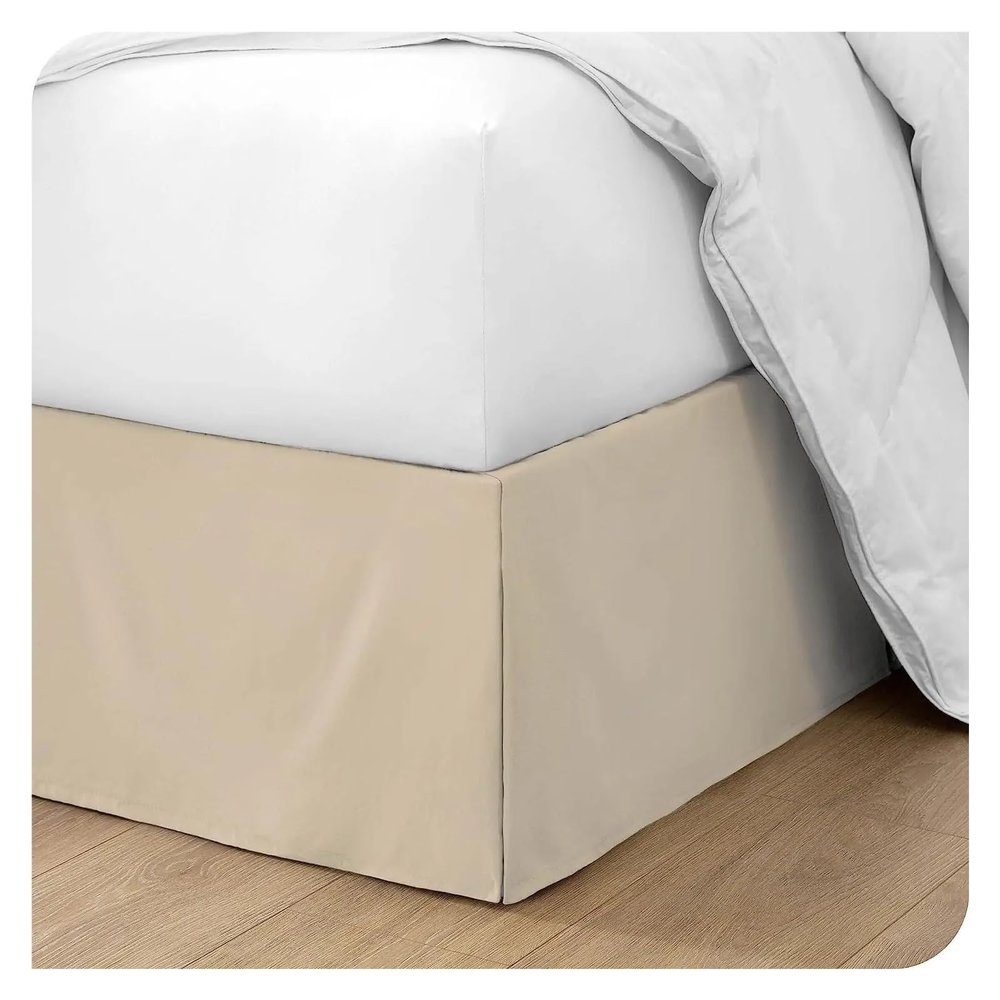 SUBLXPoten Pleated Tailored Bed Skirt, Beige, 160 x 200 x 55 cm
