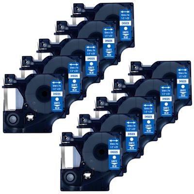 DULA Compatible Dymo D1 45026 Label Tape, 10 Rolls, White on Blue, 12 mm x 7 m