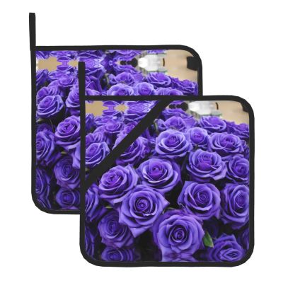 Phayah Purple Rose Pot Holders, 20.3 x 20.3 cm, with Loop, Heat-Resistant, 2-Piece Set
