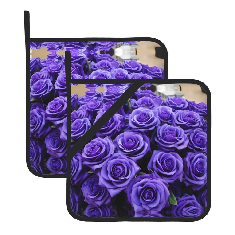 Phayah Purple Rose Pot Holders, 20.3 x 20.3 cm, with Loop, Heat-Resistant, 2-Piece Set