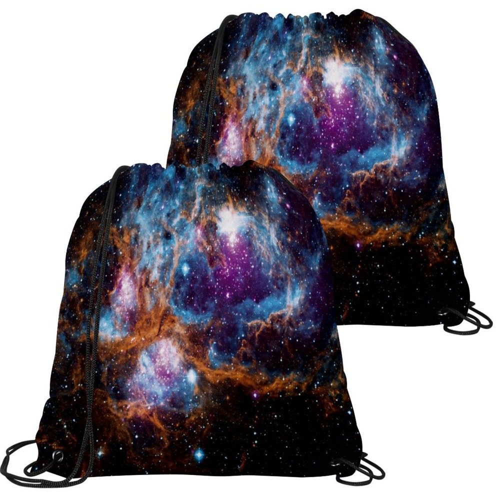 VAPOKF Drawstring Gym Bags, Polyethylene, Large Cord, Swim Trainer Bag, Customizable, for School, Gym, Sports, Travel, Star Nebula Space, 2-Pack