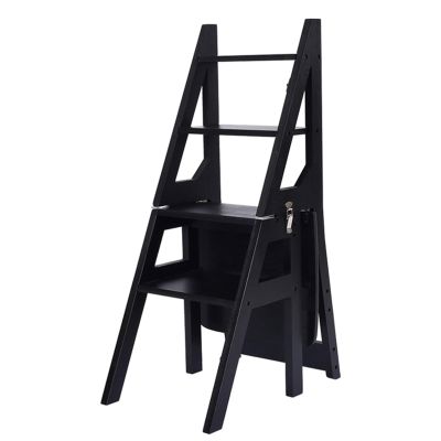 Folding Wooden Library Ladder Chair, 4-Step Portable Stool