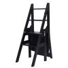 Folding Wooden Library Ladder Chair, 4-Step Portable Stool view 1