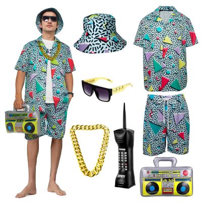 OPAEHJF Men’s 80s/90s Costume Tracksuit with Bucket Hat and Sunglasses, Green, M