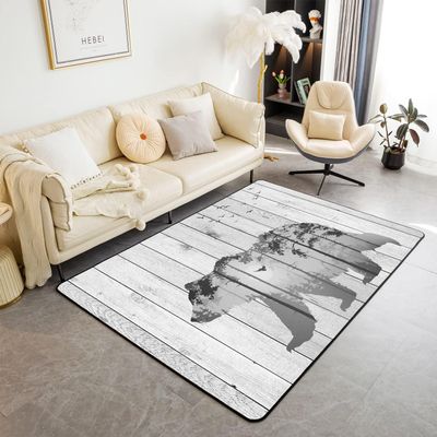 3D Wild Animals and Jungle Landscape Kids' Rug, Non-Slip Washable Flannel, 120 x 160 cm