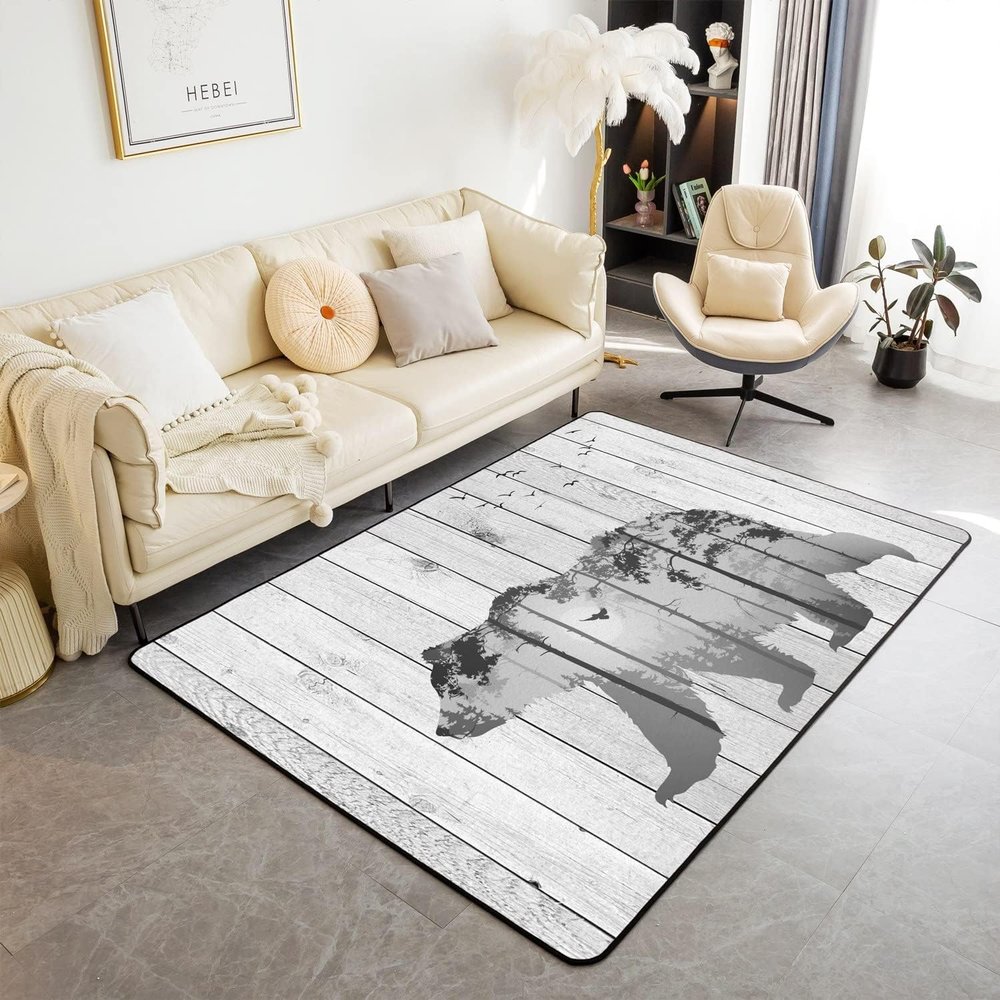 3D Wild Animals and Jungle Landscape Kids' Rug, Non-Slip Washable Flannel, 120 x 160 cm