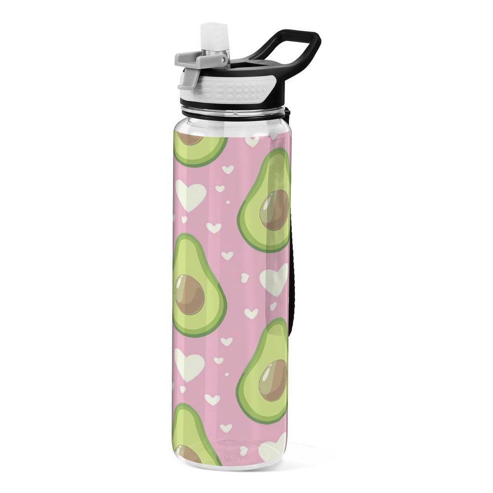 Mnsruu Transparent Water Bottle with Straw, Orange Buffalo Plaid, Tritan, BPA-Free, 1,000 ml