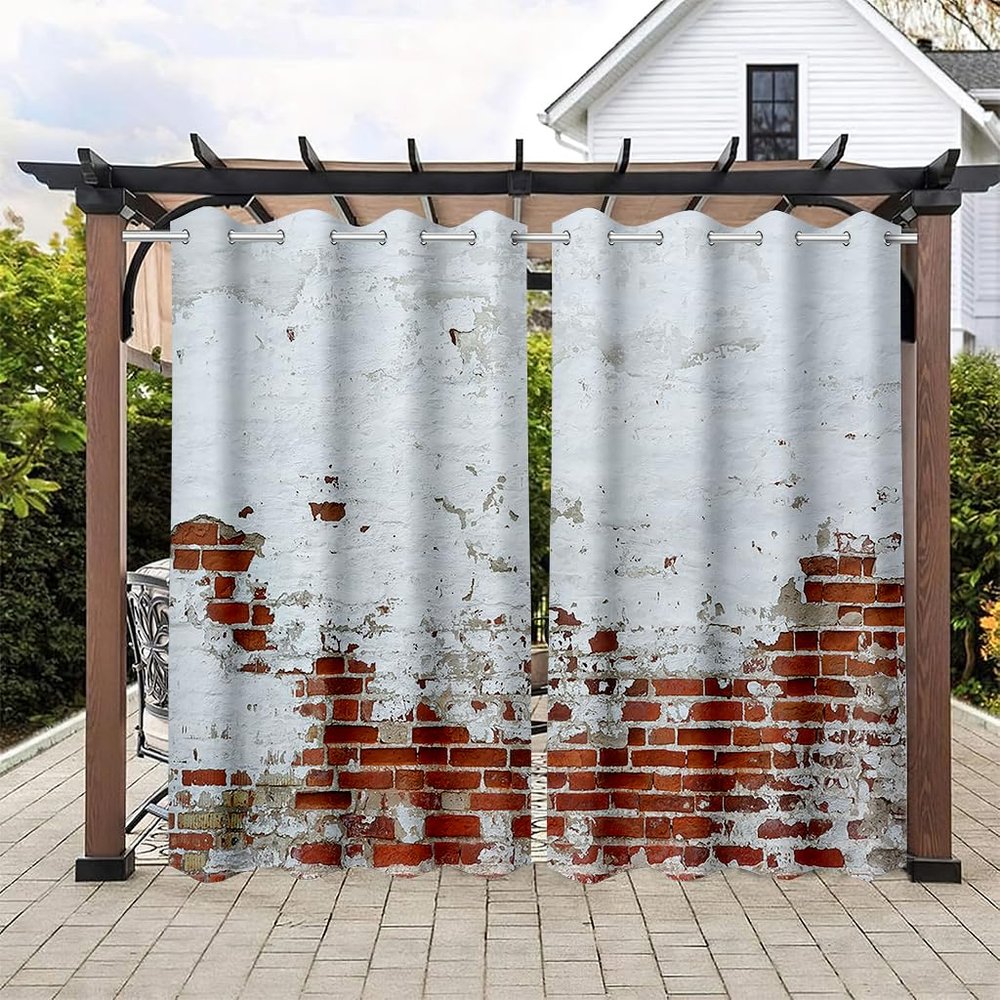 Treer Waterproof Outdoor Curtains with 1.6-Inch Grommets, 2-Piece Set, Privacy and Sun Protection, 137 x 203 cm, White