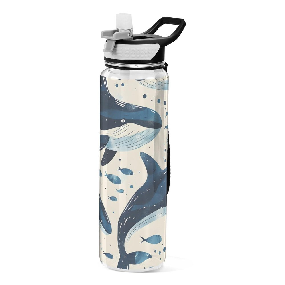 Mnsruu 1 L Sports Water Bottle with Straw, BPA-Free Tritan, Clear