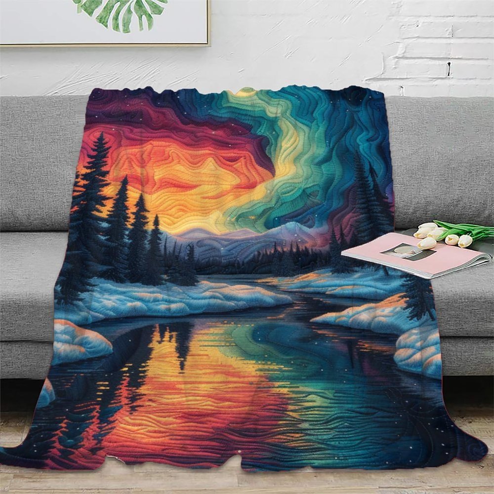Northern Lights Flannel Fleece Throw Blanket, Soft Warm 3D-Printed Microfiber