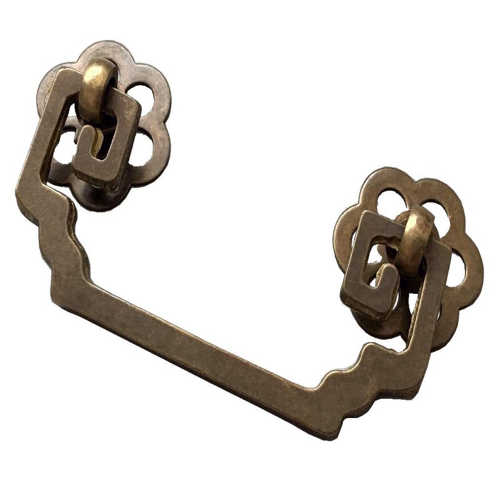 Vintage Brass Single Drop Drawer Pull, Antique Bronze, C-to-C: 2.75 in (70 mm)