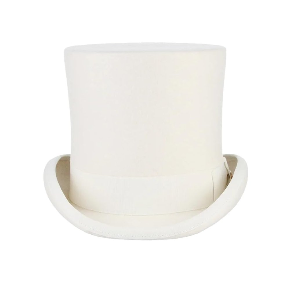 SaoBiiu 17 cm Wool Felt Tall Top Hat, Topper, Derby Hat for Women and Men, White, Size S (55 cm), One Size