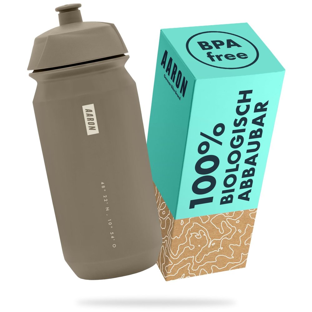 AARON ECO Water Bottle, 100% Biodegradable, 500 ml, Lightweight, Leakproof, BPA-Free, Beige