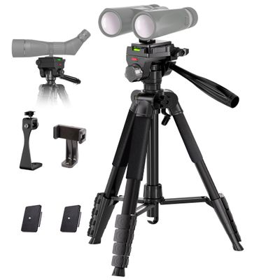 Lusweimi Binocular Tripod, 184 cm Aluminum Spotting Scope Tripod with Adapter, 2 Quick-Release Plates and Phone Holder, Compatible with Binoculars, Spotting Scopes, Cameras and Phones, Black