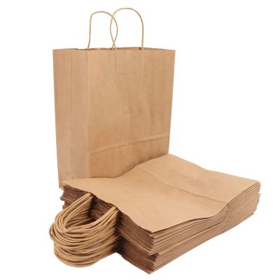 50 Kraft Paper Bags with Handles, 270 x 210 x 110 mm