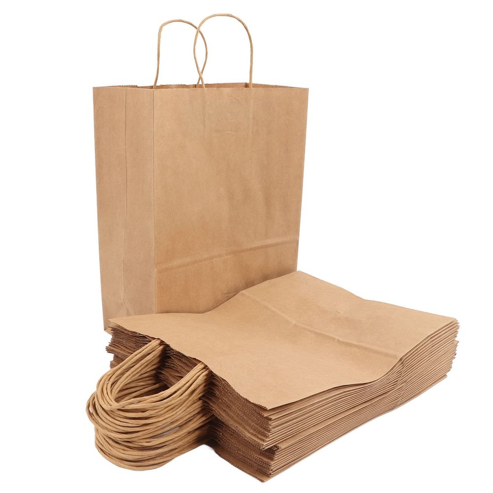 50 Kraft Paper Bags with Handles, 270 x 210 x 110 mm
