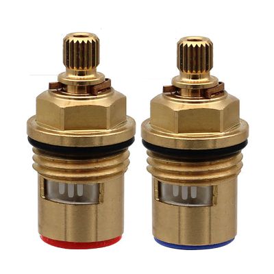 Brass Ceramic Faucet Cartridge, Quarter-Turn, 1/2 in x 20-Tooth Spline, 43 mm (Red + Blue)