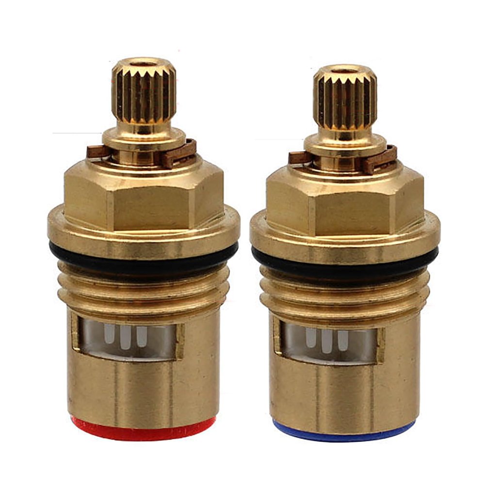 Brass Ceramic Faucet Cartridge, Quarter-Turn, 1/2 in x 20-Tooth Spline, 43 mm (Red + Blue)