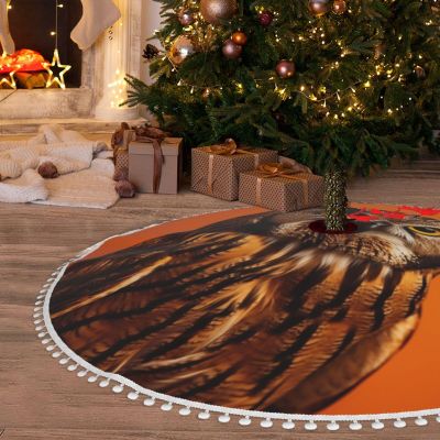 30-Inch Owl Christmas Tree Skirt with Pompom Trim