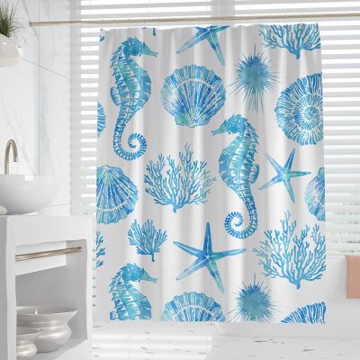 XUEDNGM Waterproof Shower Curtain, 170 x 100 cm, Quick-Drying, Mold-Resistant, with Hooks, Ocean