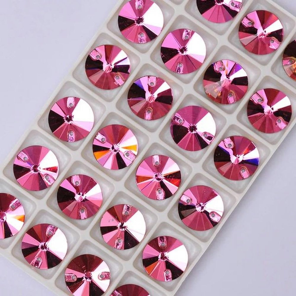 Sew-On Rhinestones, Round, Rose, 8 mm, 56 Pieces