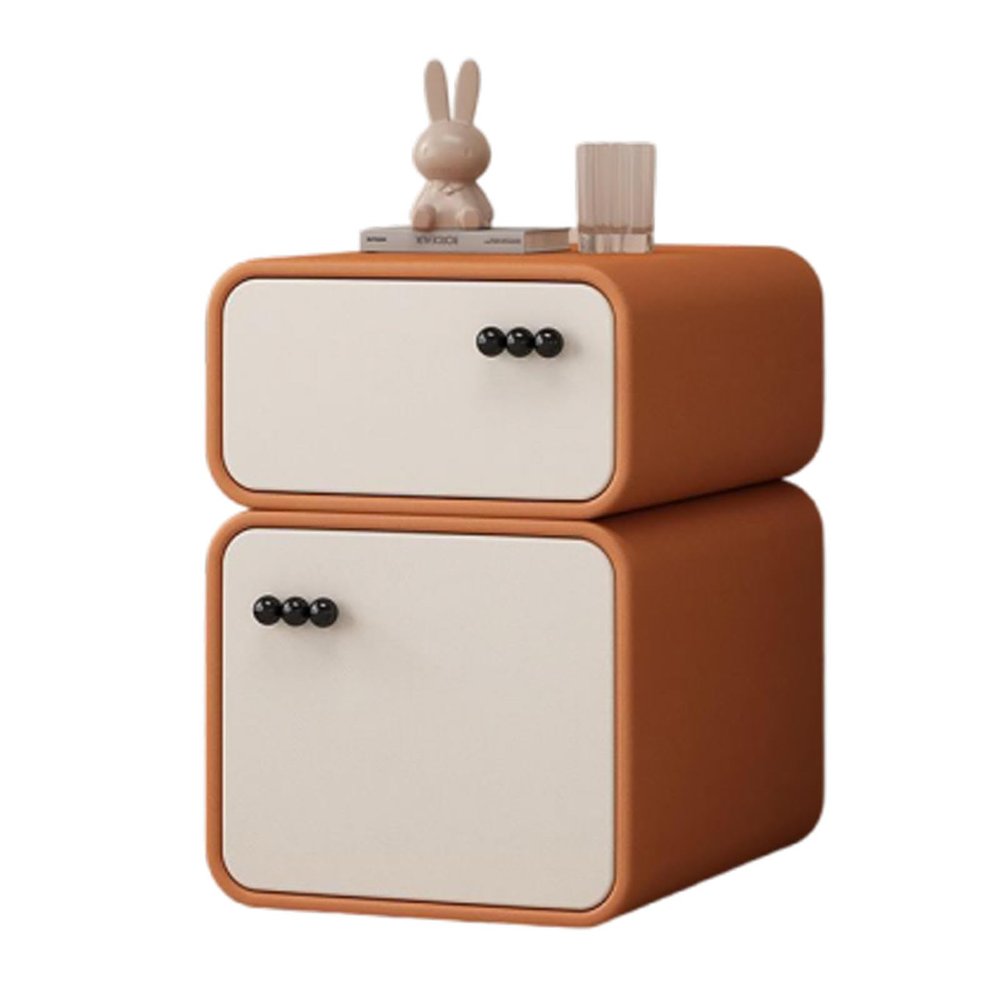 OYWEHECE Nightstand, Color-Block Microfiber Leather and Solid Wood, 2 Drawers, 35 × 40 × 50 cm