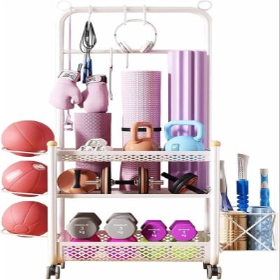 3-Tier Fitness Equipment Storage Rack with Wheels