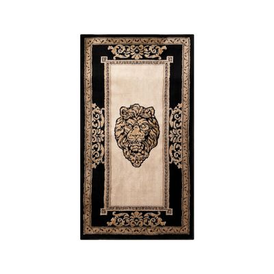Belle Arti Luxury Black and Gold Lion Head Rug, Short Pile, Non-Slip, Hypoallergenic, 60 x 110 cm