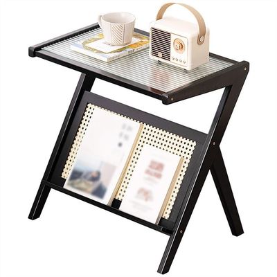 Small Side Table with Storage, Mobile Tea Station, Black, 55 cm