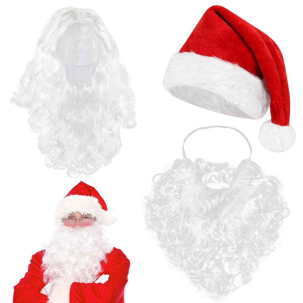 Wolkstello Santa Claus Beard, Wig & Hat Set
