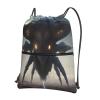 Drawstring Backpack with Zipper, Spaceship Alien Design, Black, One Size view 1