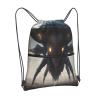 Drawstring Backpack with Zipper, Spaceship Alien Design, Black, One Size view 2
