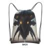 Drawstring Backpack with Zipper, Spaceship Alien Design, Black, One Size view 3