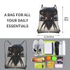 Drawstring Backpack with Zipper, Spaceship Alien Design, Black, One Size view 4